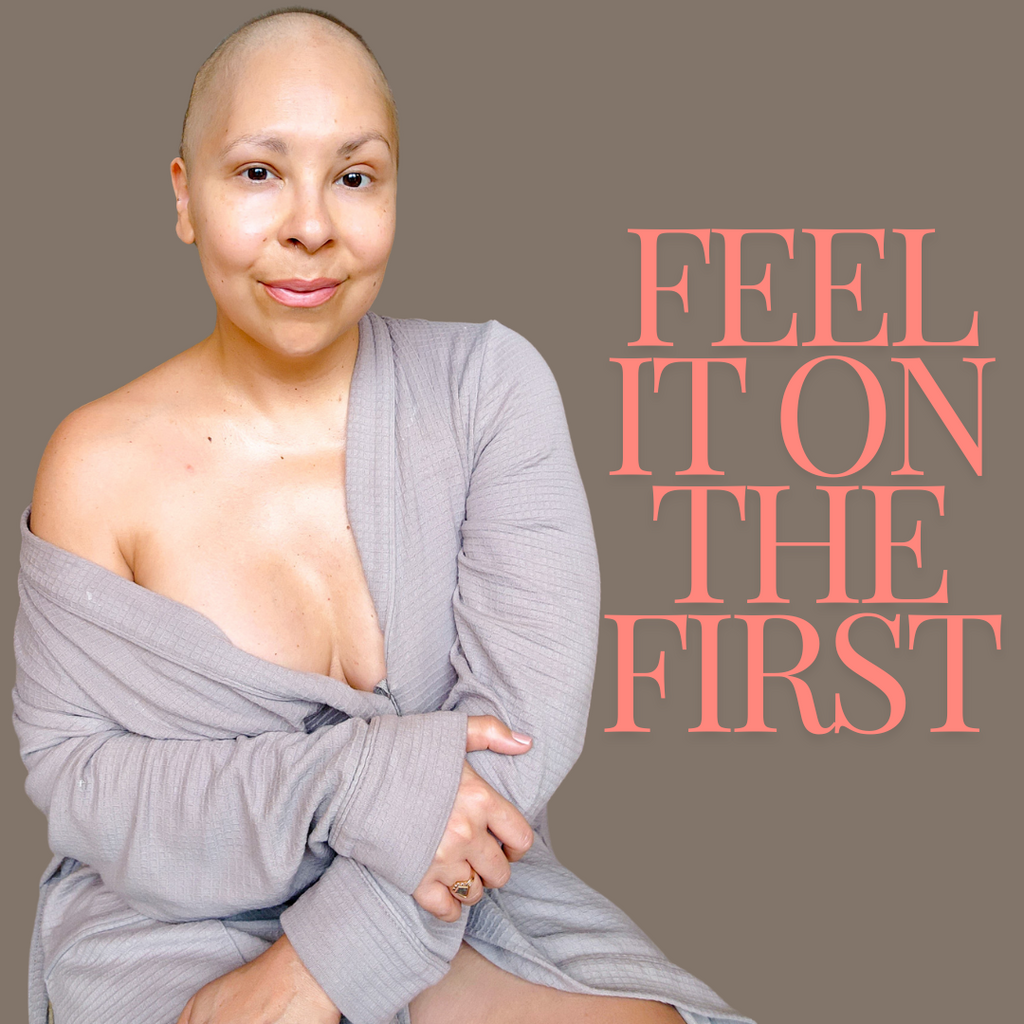 Founder in bath robe with words Feel it on the First